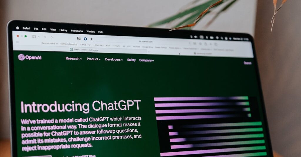 OpenAI ChatGPT introduction on a laptop screen with focus on new AI features.